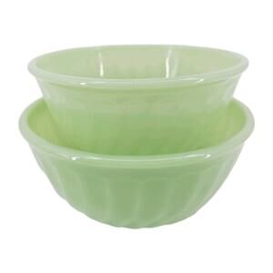 Vintage Fire King Jadeite Set of 2 Nesting Mixing Swirl Bowls 10 11 Mid Century